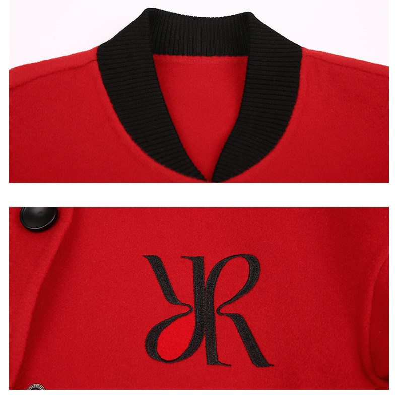 yiner音儿 冬装新款 时尚红色logo刺绣羊毛呢子大衣86381240