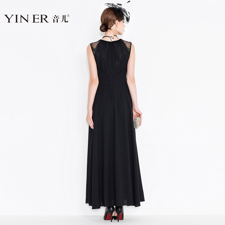 YINER音儿 专柜2015早秋新品 高端女长款拼接蕾丝连衣裙85605769