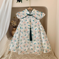 Homemade childrens clothing girls summer Chinese style mesh modified cheongsam dress thin childrens girl catwalk skirt