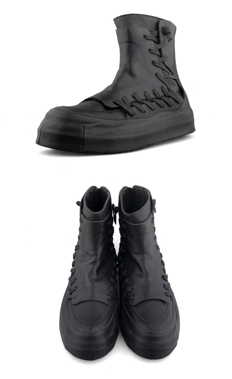 奈瑟sneaker忍者高帮鞋男潮真皮日系男靴子原宿高帮滑板鞋小白鞋_双氙