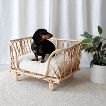 Small forest handmade rattan woven pet bed Dog sofa chair Cat Princess small bed nest four seasons universal detachable