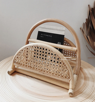 Desktop rattan small bookshelf ins wind creative simple double-layer floor-to-ceiling simple removable desktop table side picture book stand