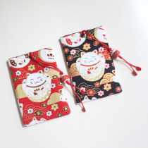 Luckai cat Japanese and wind card bag card bag card handmade fabric protective cover can put multiple cards