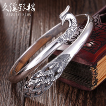 Jiuxi silver building S999 foot silver bracelet female opening Sterling Silver Peacock bracelet retro silver bracelet for girlfriend gift