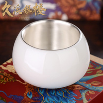 Jiuxi silver building S999 foot silver sheep fat jade Master Cup single cup large Jianzhan Cup sterling silver kung fu tea cup gift box
