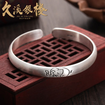 Jiuxi silver building S999 foot silver bracelet female sterling silver retro personality auspicious simple solid bracelet to give girlfriend gift
