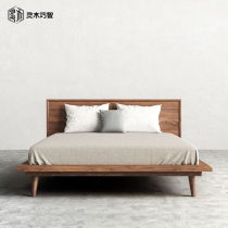 Nordic Japanese-style solid wood oak bed modern minimalist Korean-style wedding bed North American black walnut bedroom furniture can be customized