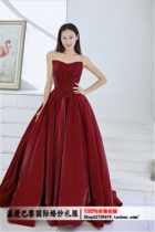 2021 new bridal wedding banquet toast dress red bandeau evening dress temperament trailing thin satin dress