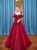2021 new red toast dress noble bride wedding banquet evening dress handmade thin temperament wedding dress