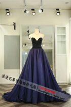 2021 new navy blue bandeau evening dress heavy industry beaded banquet dress host dinner annual party tutu