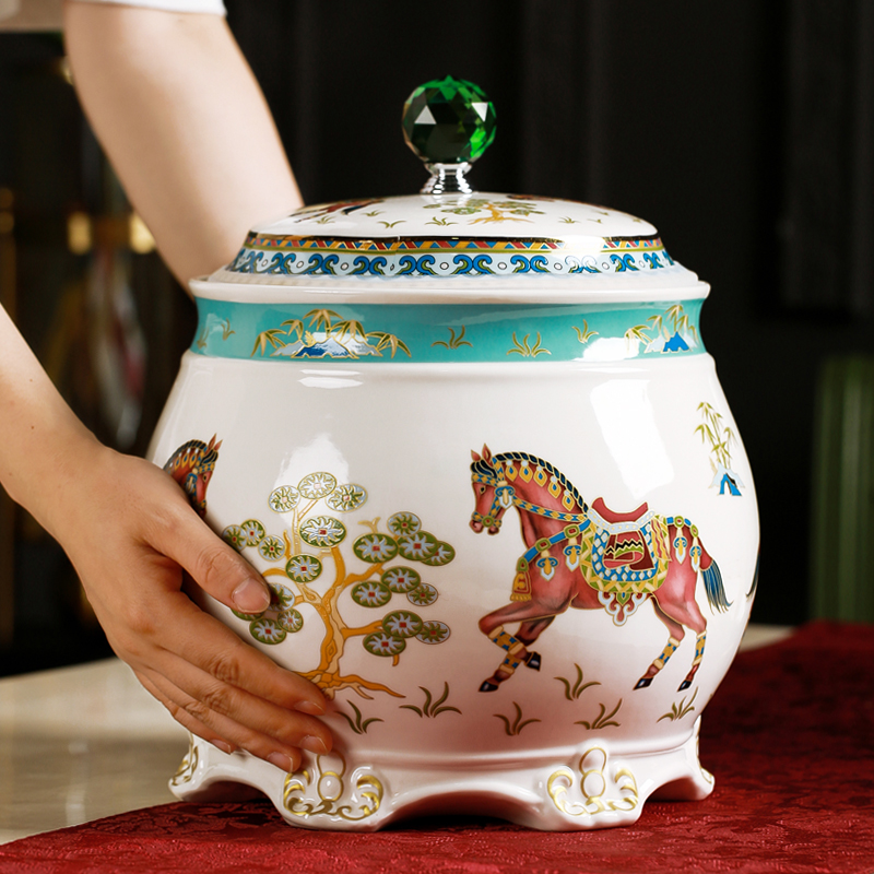 Jingdezhen ceramic barrel household northern wind meter box ricer box insect - resistant flour storage tanks seal 15 kg