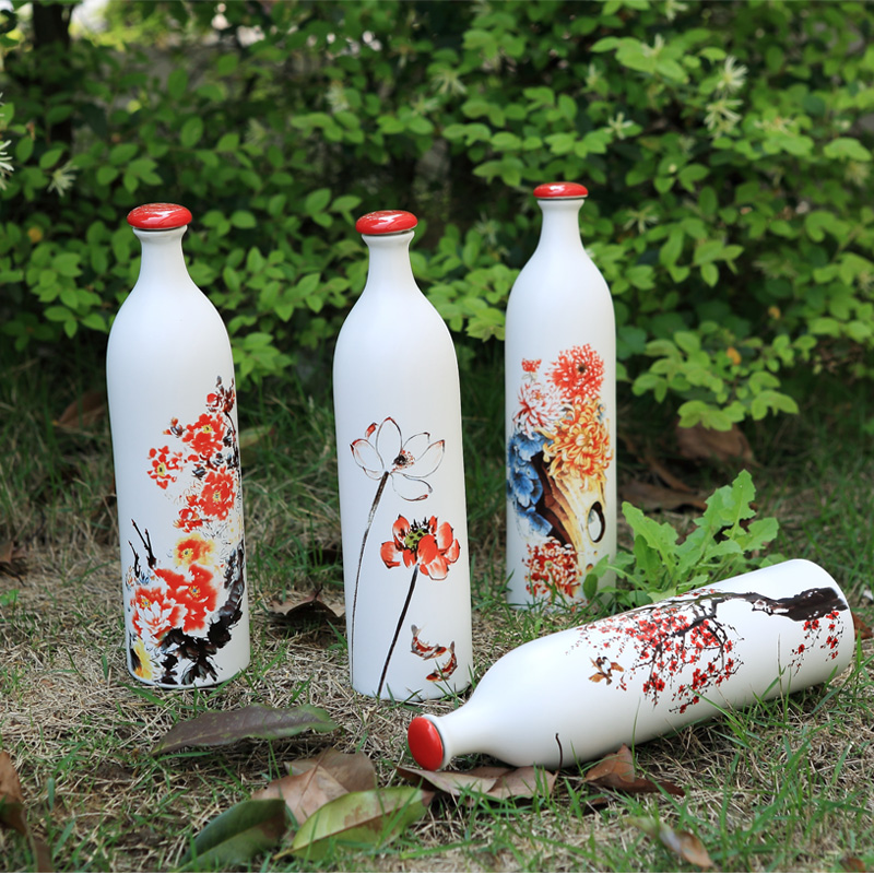 Jingdezhen ceramic bottle creative home empty wine bottle custom liquor bottle seal ACTS the role of the wine jar 1 catty a kilo