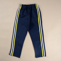 Spring and Autumn High School Students School Pupils Boys Sports Pants Children Women Dark Blue School Pants Two Bars Red Blue White