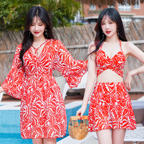 Big Code Swimsuit Woman Fat mm200 Catty Loose Mid-Length Style Split Skirt Style Spa Steel Ring Sunscreen Three Suits