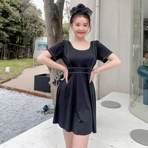 Short sleeves Sport Microfat mm Large-size swimsuit Female Split Skirt slim Belly Spa Student Flat Corner Pants Swimming