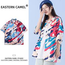 EASTERN CAMEL shirt men summer new short sleeve Tide brand graffiti loose casual couple mid sleeve shirt