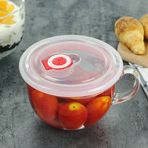 Heat-resistant thickened big belly glass milk cup Breakfast cup Cereal bowl with lid spoon Microwave oven cup household sealed bowl