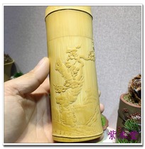 Tea cylinder-selected old bamboo full hand fine carved plum tea cylinder