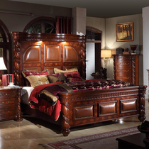 Mcferran American luxury double solid wood bed European style emperor bed villa large bed genuine leather backrest with reading light