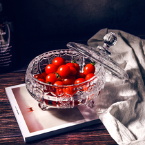 Large retro sun flower with feet glass candy jar Food storage jar Crystal glass engraved European retro