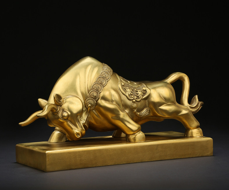 铜牛摆件 全铜牛转乾坤工艺装饰品招财办公桌室客厅生肖华尔街牛