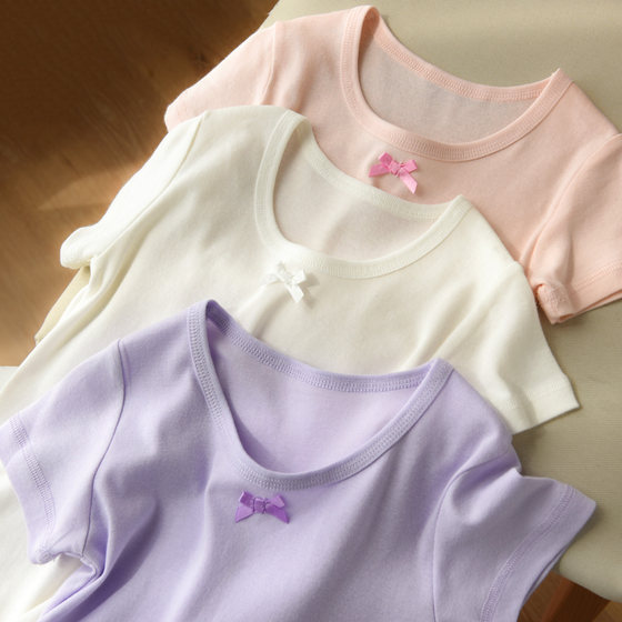 Comfortable small T children's pure cotton short sleeves, girls round neck bow short sleeves, children's base, medium and large children's summer style
Comfortable small T children's pure cotton short sleeves, girls round neck bow short sleeves, children's base, medium and large children's summer style