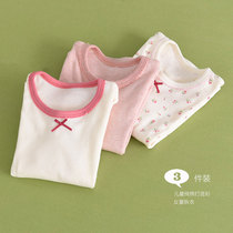 3pcs Children Pure Cotton Home Clothing Long Sleeve T-shirt Girls Autumn Tops Bottoming Shirt Autumn No Fluorescence