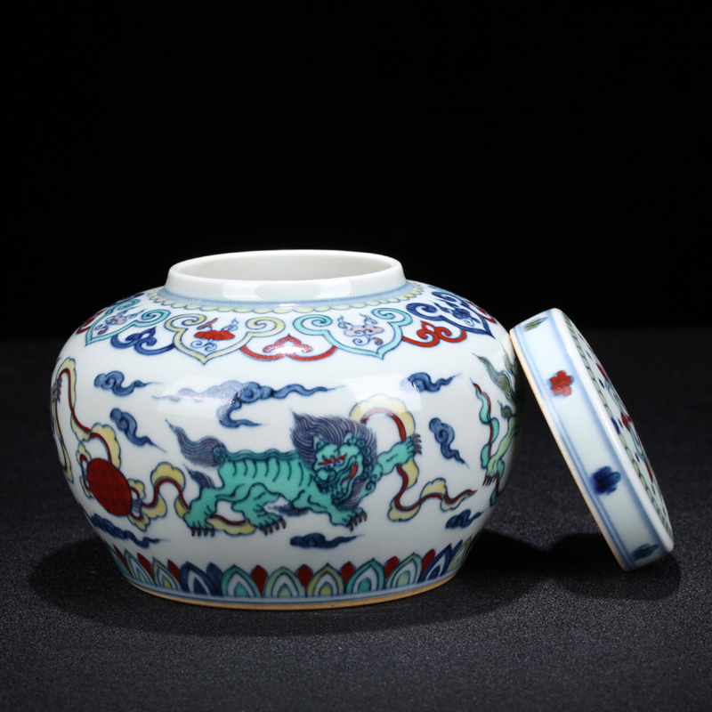 Jingdezhen ceramic new Chinese style maintain color bucket lion dance caddy fixings home sitting room tea tea POTS