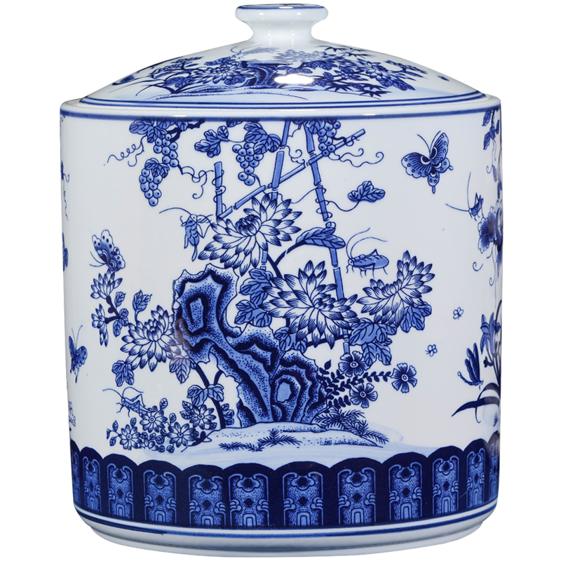 Jingdezhen ceramic bread seven pu 'er tea pot home tea sealed as cans a large store of blue and white porcelain tea pot