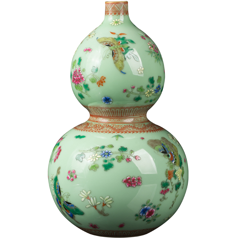 Jingdezhen ceramic pea green glaze hand - made butterfly vase decoration furnishing articles of new Chinese style household porcelain decoration in the sitting room