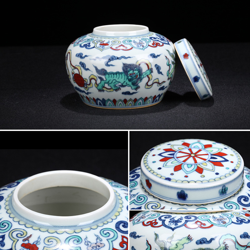 Jingdezhen ceramic new Chinese style maintain color bucket lion dance caddy fixings home sitting room tea tea POTS