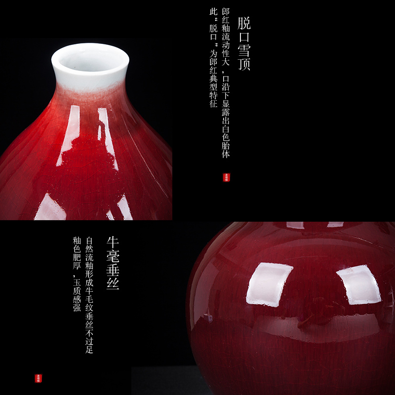 Jingdezhen ceramic new Chinese style ruby red bottle gourd bottle decoration place to live in the living room beside the TV ark, porcelain decoration