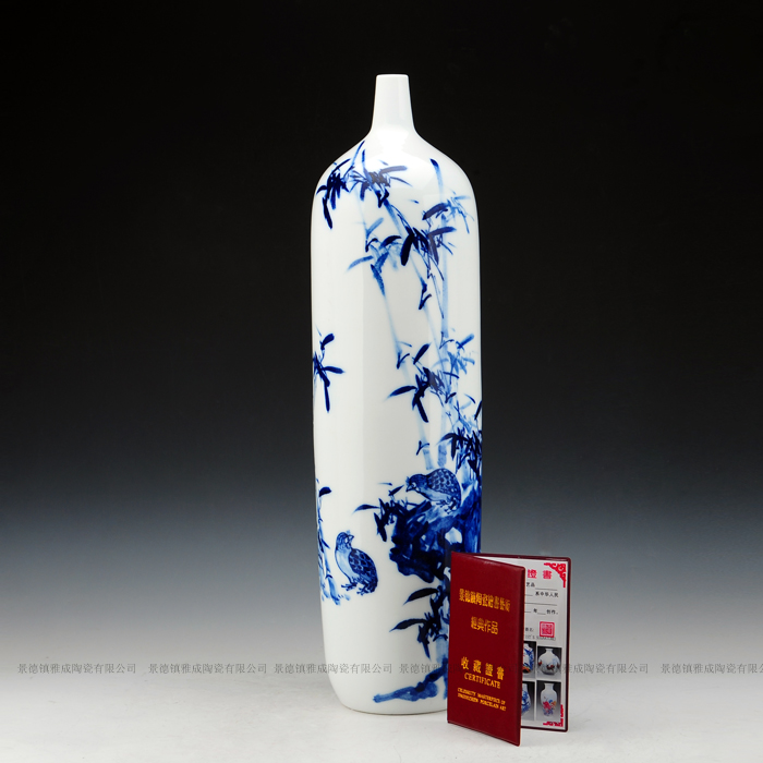 Jingdezhen ceramics hand - made modern minimalist art ground vase vase of blue and white sitting room adornment