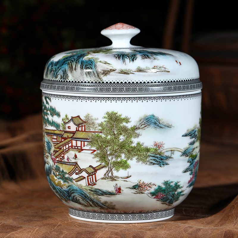 Jingdezhen ceramic checking half jins POTS home receive a case sealed as cans porcelain jar jar puer tea storage tanks