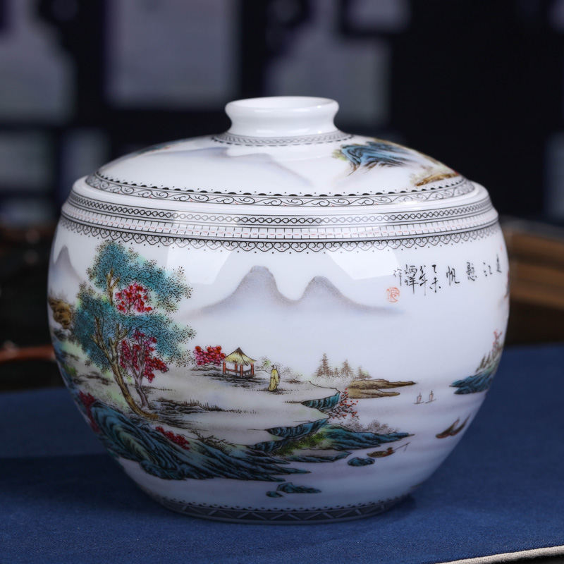 Jingdezhen ceramic hand - made scenery caddy fixings large half jins of household seal pot retro pu - erh tea to wake POTS