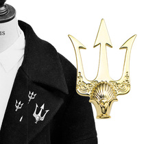 Exquisite Trident mens brooch suit corsage personality British high-end badge coat pin buckle word pin