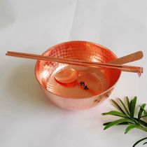 Pure copper bowl copper tableware copper chopsticks and spoons 3 sets of copper rice bowls household kitchen chopsticks and spoons thickened