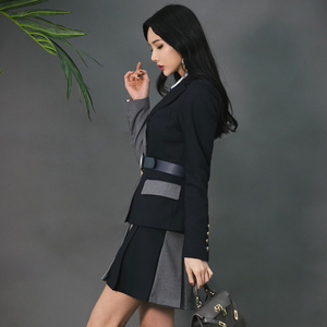 Coloured Suit Jacket Fashion Pleated Short Skirt Professional Suit 