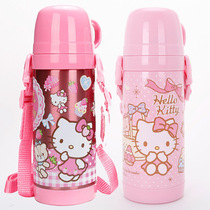 New double-layer Hello Kitty KT stainless steel thermos cup for children and girls with lid with primary school straw kettle