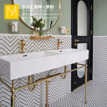 French tiles floor tiles black and white retro toilet bathroom tiles 300 toilet kitchen balcony non-slip floor tiles