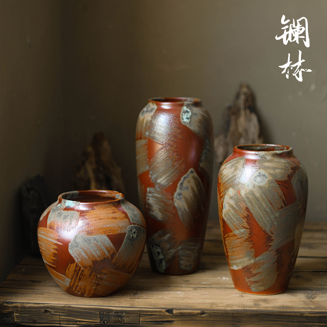 Retro canvas mesa vases, flower arranging dried flower art ceramic vase household decoration interior design furnishing articles props