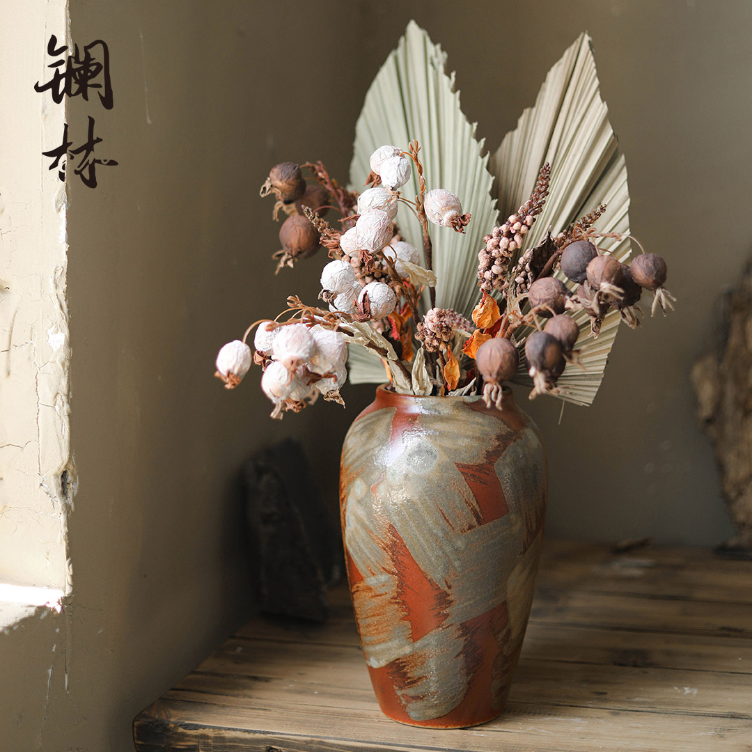 Retro canvas mesa vases, flower arranging dried flower art ceramic vase household decoration interior design furnishing articles props