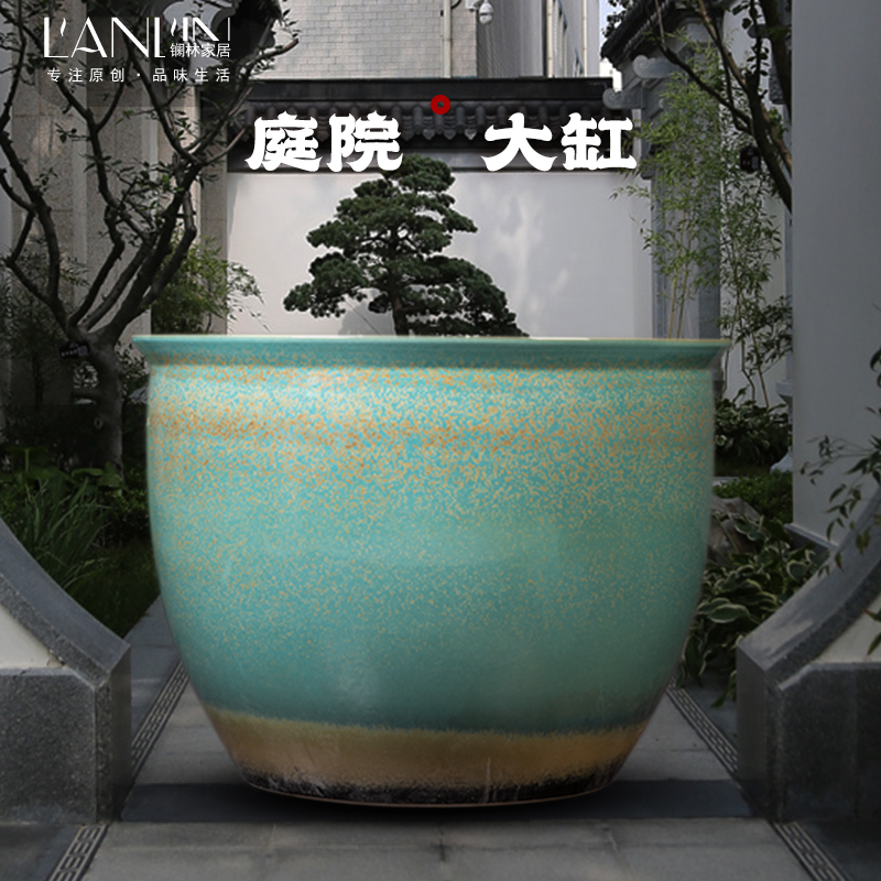 Courtyard of large cylinder jingdezhen ceramic decorative furnishing articles fish farming water lily lotus plant trees old restoring ancient ways round flower pot