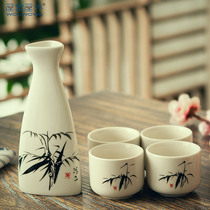 Creative Japanese Liquor Set Ceramic Household White Glass Ink Wind Ceramic Goblet Wine Bottle Drink Cup
