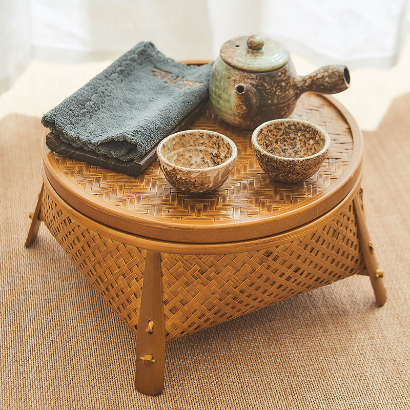 Home Bamboo Choreographer Tea Set Containing Basket Tabletop Storage Basket Pure Handmade Bamboo Woven Product Picnic With Lid Water Fruit Basket Bamboo Basket-Taobao