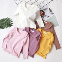 Girls base shirt long sleeve 2021 Spring and Autumn new foreign gas cotton childrens T-shirt Lotus Leaf doll collar baby top