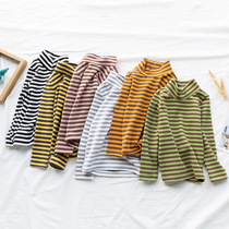 Childrens Delong base shirt autumn and winter fever girl warm inner tie baby striped long sleeve boy half high neck top