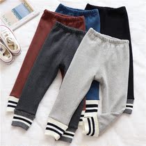 Girls leggings winter plus velvet thickened outer Korean version of simple childrens elastic pants baby warm trousers