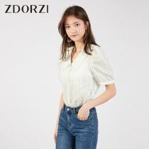 Zhuo colorful French doll collar shirt female 2021 Autumn New retro bubble sleeve hollow loose foreign style top