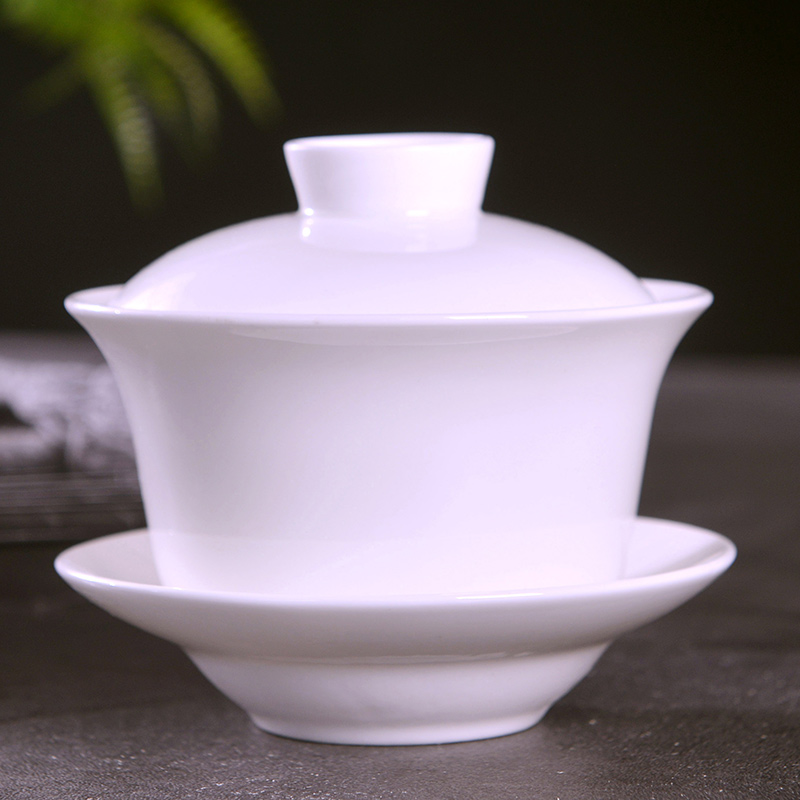 Jingdezhen ceramic only a single pure white ipads China tea bowl three tureen tea cup with lid household kung fu tea set